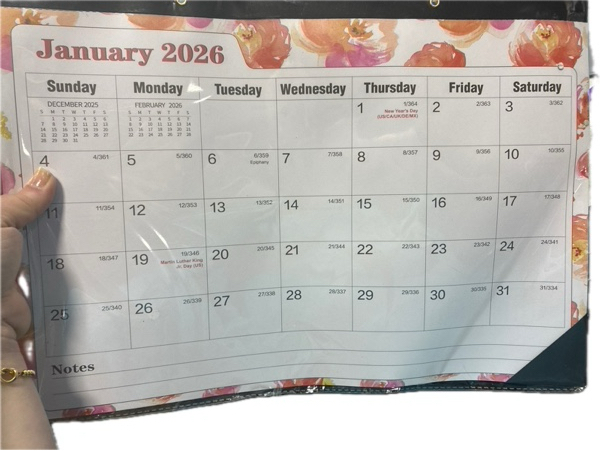 Condition photo showing New/Like New for Ymumuda Desk Calendar 2026-2027 — Wall Calendar 2-in-1, Monthly Desk Calendar 2026 from JAN.2026 to JUN.2027, 18-Month, Large 12"×17", Waterproof Cover, Hanging Rope, Home/office/School Planners (F-Pink Floral)