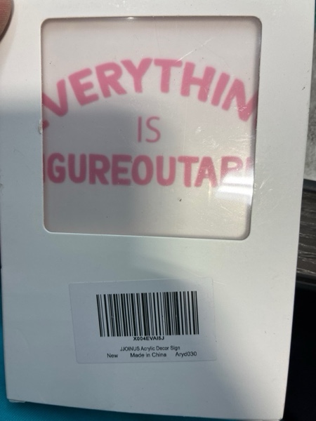 Condition photo showing New/Like New for Pink “Everything Is Figureoutable” Office Decor for Women/Men — Cute Funny Gifts for Friends Coworkers Employees, Rustic Acrylic Desk Decor Sign for Shelf, Office Desk Accessories (4x4 Inches, Everything Is Figureoutable 2)