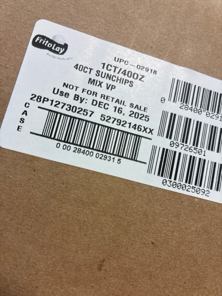 Condition photo showing New/Like New for SunChips 100% Whole Grain Chips, Variety Pack, 1 oz Bags, Pack of 40, No Artificial Flavors, Colors Variety Pack (Pack of 1) — USE BY: DEC 16, 2025