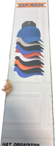 Condition photo showing New/Like New for Hat Organizer for Baseball Caps — Hat Rack for Wall, Compact Hat Storage Display Holder, Hold Up to 10 Hats, Hat Hanger Strong Adhesive/Wall Drilled for Door, Bedroom, Closet (1 Pack, Grey Black)