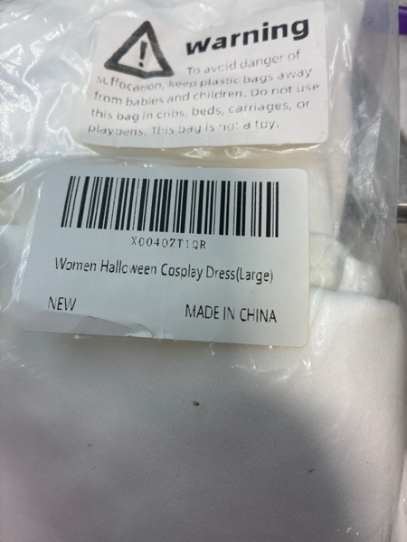 Condition photo showing New/Like New for Ghost Costume Women Sexy Adult Ghost Costume White Backless Dress with Mask for Halloween Party Cosplay Large White