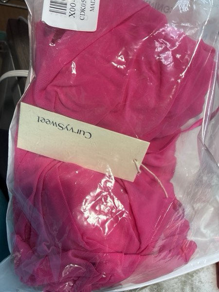 Condition photo showing New/Like New for Women’s Summer Ruched Mesh Bodycon Midi Dress, Built-in Bra and Shapewear, Deep V-Neck and Spaghetti Straps Medium Hot Pink