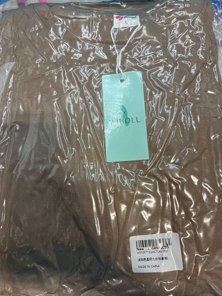 Condition photo showing New/Like New for WIHOLL 2 Piece Lounge Sets for Women Summer Vacation Outfits 3/4 Sleeve Tops with Side Ruched Wide Leg Pants Matching Sets Large Light Coffee