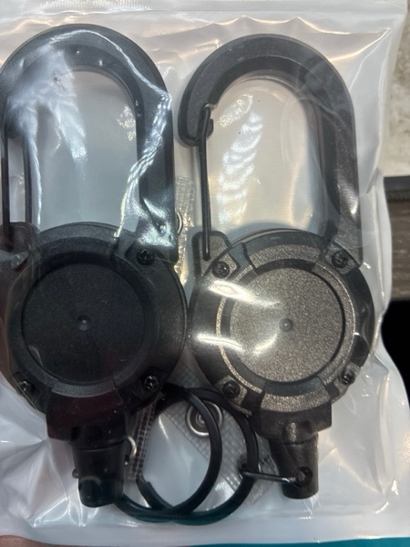 Condition photo showing New/Like New for Retractable Keychain Heavy Duty 2 Pack Badge Reels Holder Keychain, Black ID Badge Clip with Upgraded 58cm Stainless Steel Cord ID Strap for Men and Women