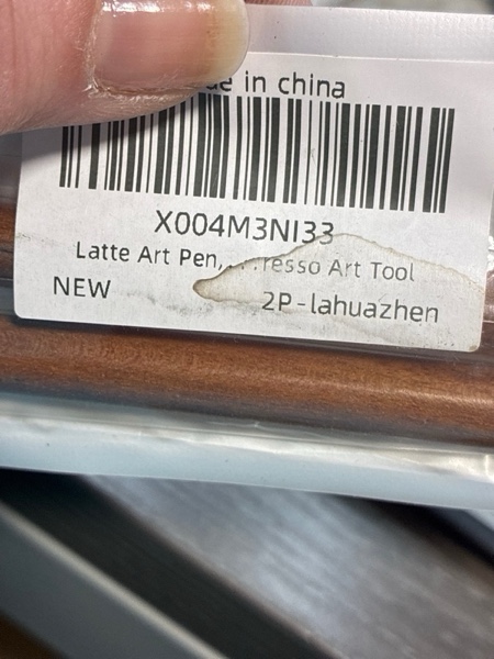 Condition photo showing New/Like New for Latte Art Pen, Stainless Steel Coffee Art Pen with Wood Handle Fancy Stitch Barista Tool Espresso Machine Accessory for Latte Cappuccino Macchiato