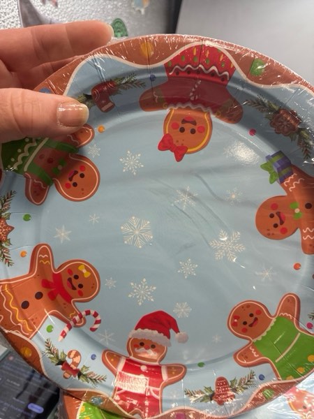 Condition photo showing New/Like New for 50 Pcs Gingerbread Christmas Paper Plates 9" Blue Gingerbread Dessert Plates Disposable Heavy Duty Xmas Cookie Party Supplies for Merry Christmas Holiday Dinner Party Decorations Christmas Gingerbread Plates