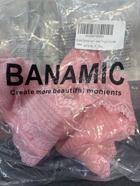 Condition photo showing New/Like New for (3XL) Banamic Seamless Lace Thong for Women No Show Thong Soft Sexy Panties S-4XL Pink