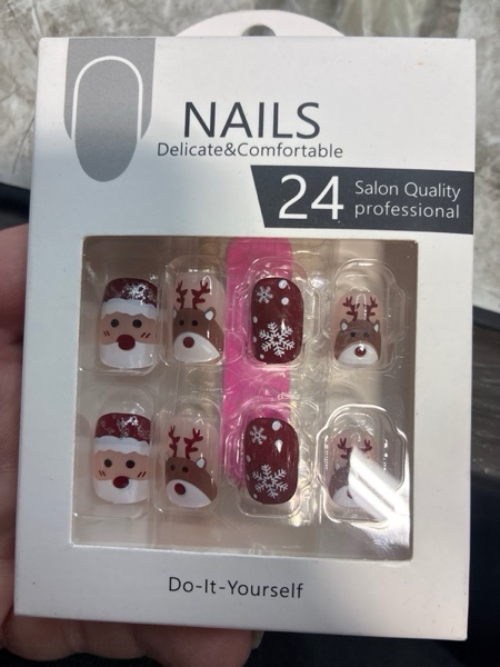 Condition photo showing New/Like New for Christmas Press On Nails Short Square, 24Pcs Christmas Fake Nails Cute Cartoon Santa Claus Reindeer 
