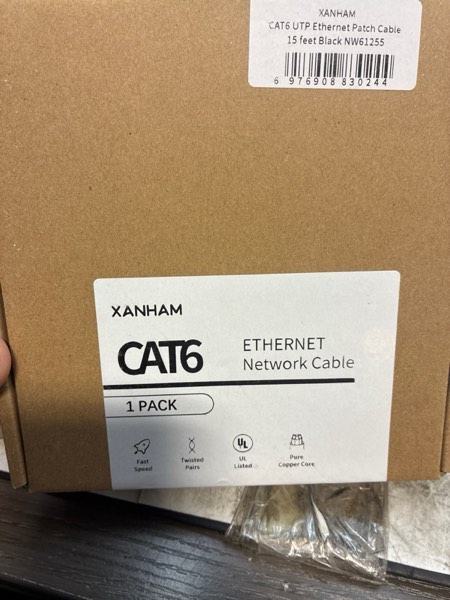 Condition photo showing New/Like New for Cat 6 Ethernet Cable 15 ft Network RJ45 Unshielded Cat6 Patch Cable Internet for PC, TV, Laptop, Router and Printer, Black, 1 Pack