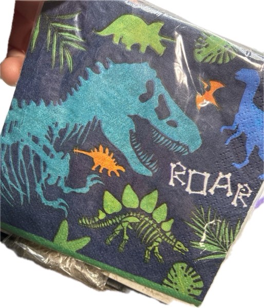 Condition photo showing New/Like New for Dino-Mite Birthday Beverage Napkins - 5" x 5" | Multicolor & Fun Design Party Supplies, Perfect For Kids' Themed Parties & Celebrations (Pack Of 16)