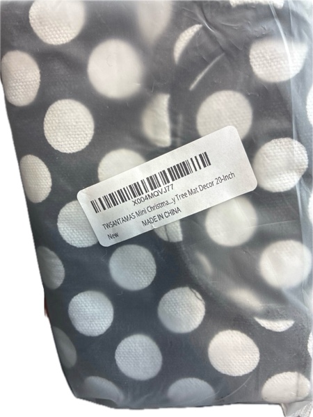 Condition photo showing New/Like New for Mini Christmas Tree Skirt — Black and White Polka Dot Pattern with Pom-Poms, Rustic Farmhouse Holiday Party Tree Mat Decor (20-Inch, Black White Polka Dot)