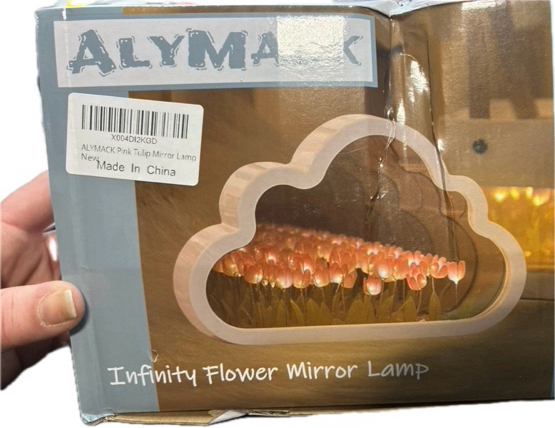 Condition photo showing New/Like New for Handmade Tulip Lamp Fully Assembled — Flower Night Light Cuteness Lamps - Tulip and Rose Infinity Mirror in a Glass - Gift for Women or Girl - Lampara de Tulipanes Infinitos (Pink, AA)