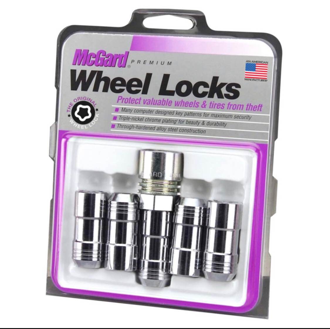 Condition photo showing New/Like New for McGard 24510 Cone Seat Wheel Locks (M14 x 1.5 Thread Size), Chrome, 5 Locks / 1 Key