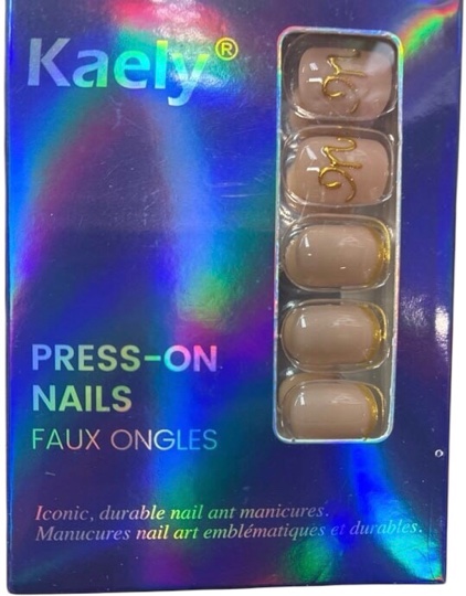 Condition photo showing New/Like New for evpct Initial Letter French Tips Press On Nails Short Square for Women Gift, Nude + Gold Tip, Glossy Soft Gel Press Stick on Nail with Nail Kit, 3D Design Full Cover Reusable Acrylic Fake Nails Kit, M Nude & Gold Tips & Letter M Short Square (24 Count)