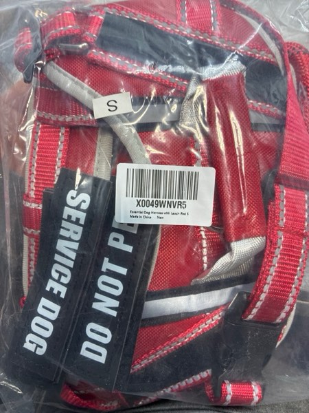 Condition photo showing New/Like New for Neck Padded Service Dog Vest Harness and Leash Set, No Pull Adjustable Service Pet Harness with 8 Dog Patches, Reflective in Training Easy Control Pet Vest with 5ft Dog Leash for Medium & Large Dogs