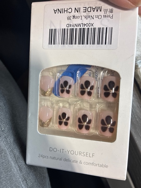 Condition photo showing New/Like New for Square Press on Nails Long Blue Fake Nails with Glitter 3D Butterfly Design Rhinestone False Flower Acrylic Nail Press on Artificial Nail for Women and Girls 24pcs B01-5