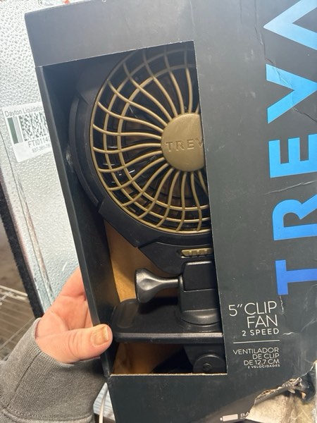 Condition photo showing New/Like New for Treva Battery Operated 5 inch Clip Fan with Multi-directional Rotating Head - Khaki
