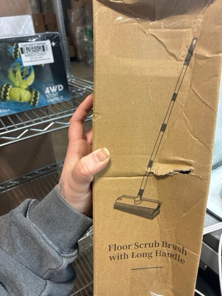 Condition photo showing New/Like New for Scrub Brush with Long Handle, Floor Scrub Brush Squeegee Broom for Cleaning, 3 in 1 Shower Scrubber Floor Broom Squeegee for Concrete Tile Wall Deck Patio White