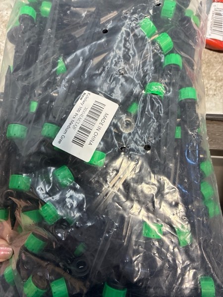 Condition photo showing New/Like New for 50PCS Drip Irrigation Emitters, Kalolary Adjustable 360 Degree Water Flow Drippers Emitters for 1/4" Drip Irrigation System Tubing, Irrigation Drippers for House Garden Flower beds(Medium Green) Medium Green 8 Holes-50P