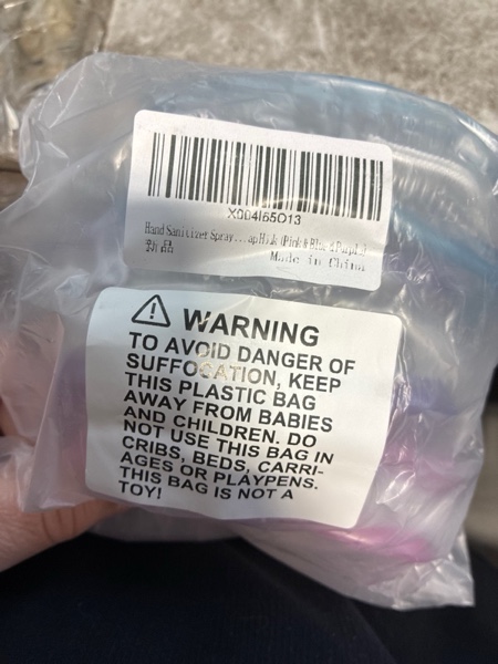 Condition photo showing New/Like New for Hand Sanitizer Spray Clear Case for 1FL OZ/30ml, 3 Pack Hand Sanitizer Holder Zippered Pouch, Mini Clear Makeup Bag, Figures Display Bag, with Keychain Snap Hook (Pink & Blue & Purple)