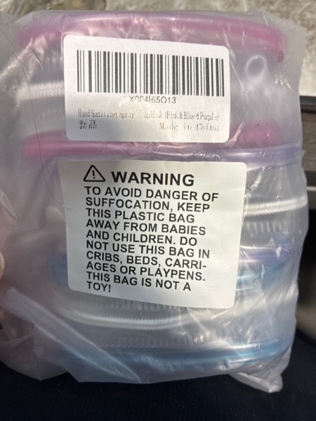 Condition photo showing New/Like New for Hand Sanitizer Spray Clear Case for 1FL OZ/30ml, 3 Pack Hand Sanitizer Holder Zippered Pouch, Mini Clear Makeup Bag, Figures Display Bag, with Keychain Snap Hook (Pink & Blue & Purple)