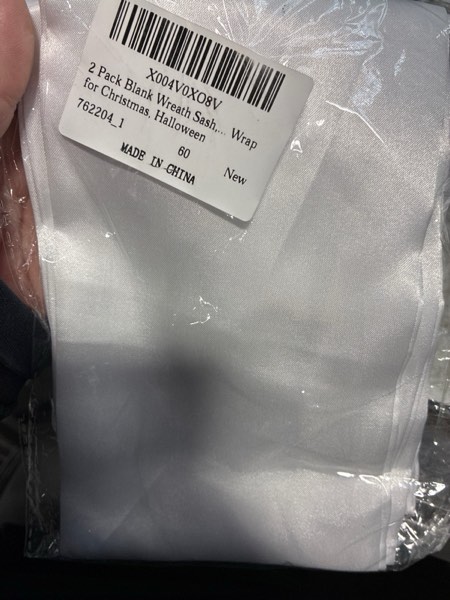 Condition photo showing New/Like New for DIY Holiday Wreath Sash Blank - 2 Pack White Embroidered Plain Sash for Christmas Halloween Door Decor, 4.7" x 55" Front Door Wreath Accessories for Yard Wall & Outdoor Decoration