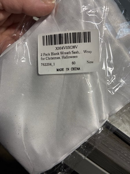 Condition photo showing New/Like New for DIY Holiday Wreath Sash Blank - 2 Pack White Embroidered Plain Sash for Christmas Halloween Door Decor, 4.7" x 55" Front Door Wreath Accessories for Yard Wall & Outdoor Decoration