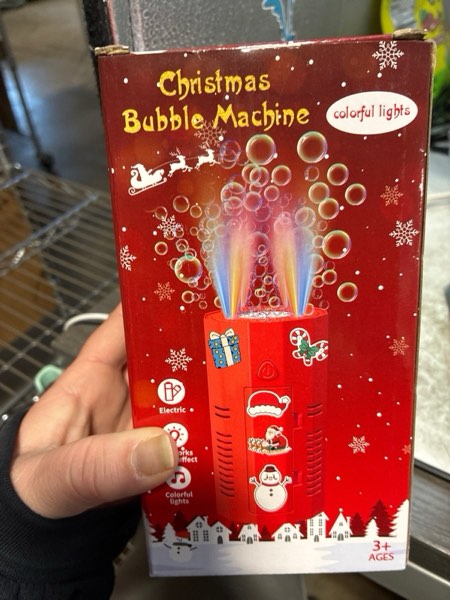 Condition photo showing New/Like New for Fireworks Bubble Machine with Lights and 2 DIY Stickers,Christmas Sound Effects,Rainbow Bubbles,Christmas Toys Stocking Stuffers Gifts for Kids & Adults Christmas Red