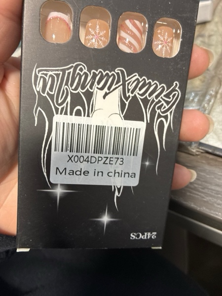 Condition photo showing New/Like New for Christmas Press on Nails Short Square MABKJLF French Tip Fake Nails Pink & White False Nails with Designs Snowflake Swirl Glitter Glossy Glue on Nails Acrylic Nails for Women Girls 24 Pcs Christmas Nails11