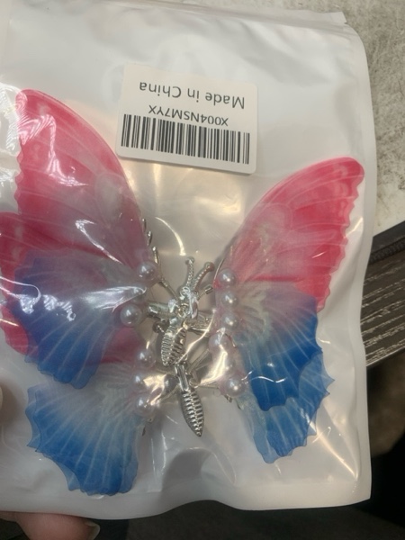 Condition photo showing New/Like New for Pearl Butterfly Hair Clips Dainty Butterfly Wings Sparkly Hair Styling Clips Pink & Blue Gradient Metal Barrettes Non-Slip Hairpin for Women Headwear Gifts