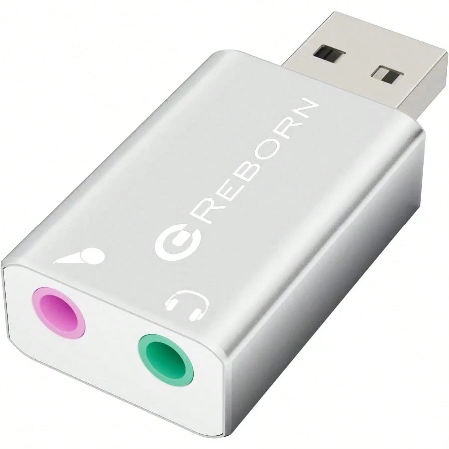 Reborn USB External Stereo Sound Audio Adapter, Alloy 3.5mm Universal Jack (Headphone/Microphone), C