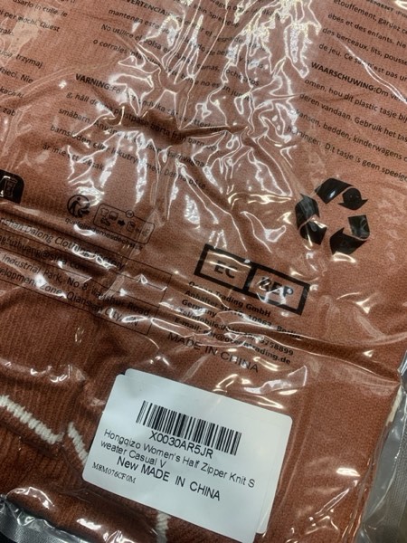 Condition photo showing New/Like New for Hongqizo Women's V Neck Long Sleeve Sweater Half Zipper Knit Sweater Casual Cricket Stripe Jumper Pullover Knit Tops Medium Coffee