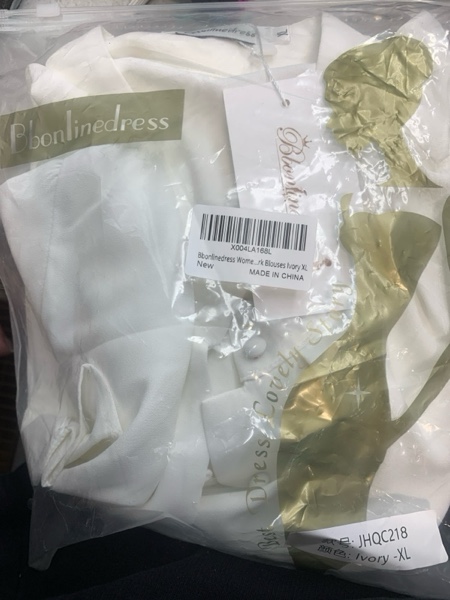 Condition photo showing New/Like New for (Size XL) Bbonlinedress Womens Bow Tie Neck Button Down Shirts Plus Size Short Sleeve Summer Office Tops Casua