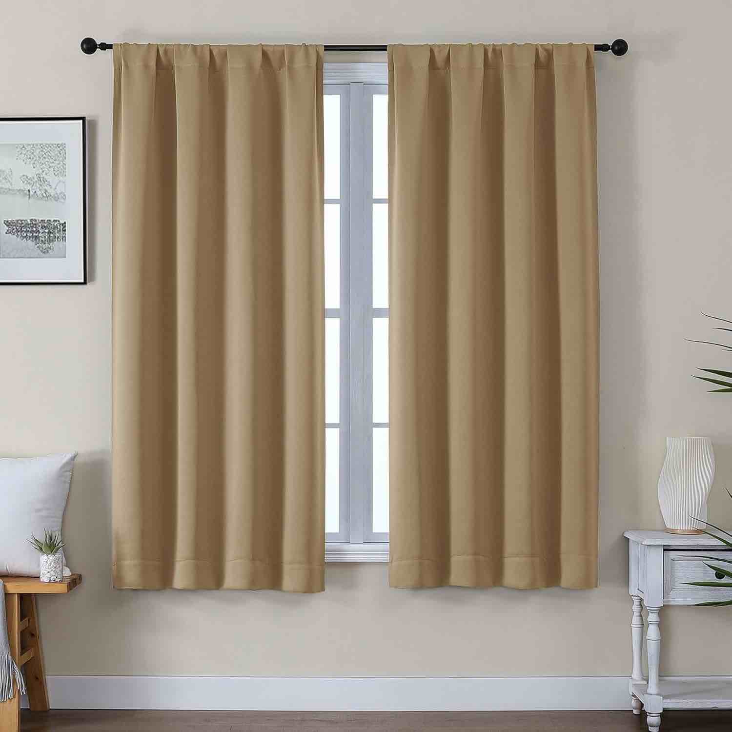 Gwine Blackout Curtains for Living Room 63 Inch Long, Thermal Insulated Window Treatment Black Out C