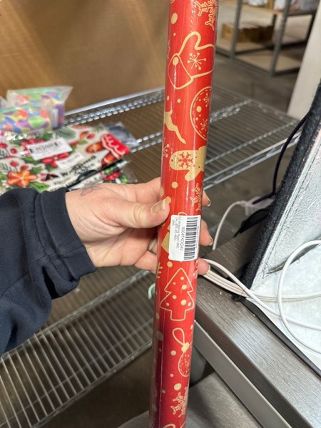 Condition photo showing New/Like New for Vichona Kraft Paper Christmas Wrapping Paper for Gifts, Red Xmas Party Decorations, Mini Roll 17 Inches x 16.4 Feet, Cute Christmas Wrapping Paper Roll for Kids, Xmas Stocking Snowflakes Reindeer Christmas-Style A