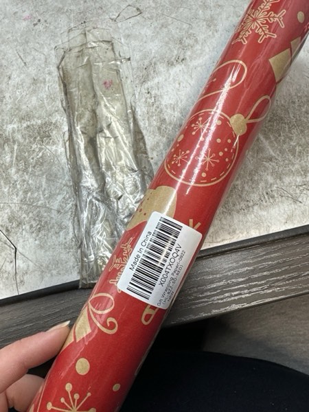 Condition photo showing New/Like New for Vichona Kraft Paper Christmas Wrapping Paper for Gifts, Red Xmas Party Decorations, Mini Roll 17 Inches x 16.4 Feet, Cute Christmas Wrapping Paper Roll for Kids, Xmas Stocking Snowflakes Reindeer Christmas-Style A