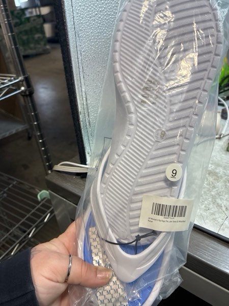 Condition photo showing New/Like New for (Size 9) LM Women's Flip Flops Thong Sandals Casual Sandals Shower Shoes Beach Slippers Slides Slip on Water Shoes 9 White/Blue