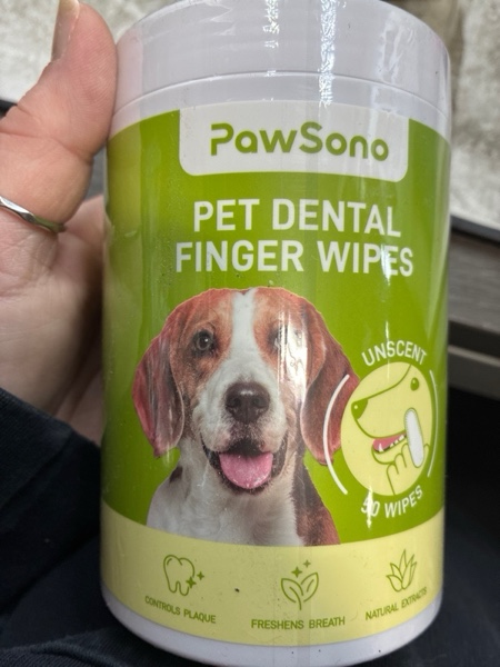 Condition photo showing New/Like New for Dog Teeth Cleaning Wipes, Fresh Breath Pet Dental Finger Wipes for Dogs & Cats, Dog Dental Wipes Teeth Wipes, Lick-Safe Pet Toothbrus for Easy Removal of Tartar Buildup, Unscented - 50 PCS