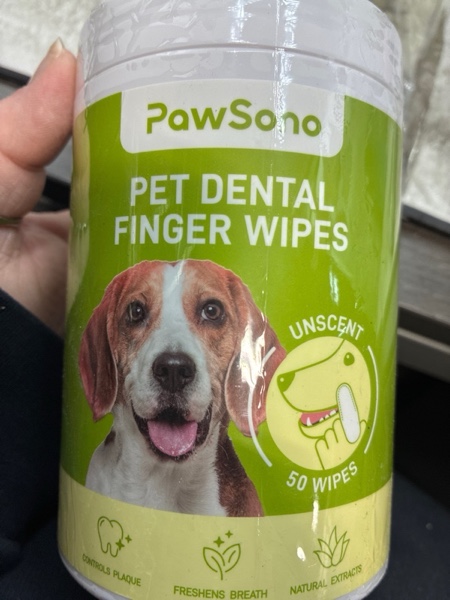 Condition photo showing New/Like New for Dog Teeth Cleaning Wipes, Fresh Breath Pet Dental Finger Wipes for Dogs & Cats, Dog Dental Wipes Teeth Wipes, Lick-Safe Pet Toothbrus for Easy Removal of Tartar Buildup, Unscented - 50 PCS