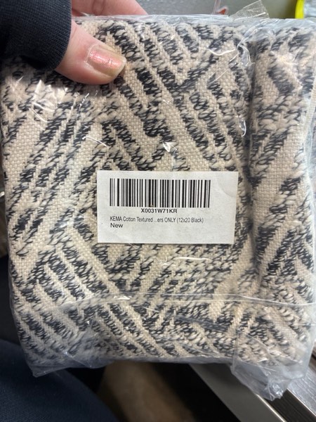 Condition photo showing New/Like New for KEMA Decorative Throw Pillow Covers 12x20 Inch Set of 2 Jacquard Pillowcase Soft, Plush Farmhouse Oblong Cushion Cases for Home Sofa Bedroom Couch Living Room with Hidden Zipper - Black