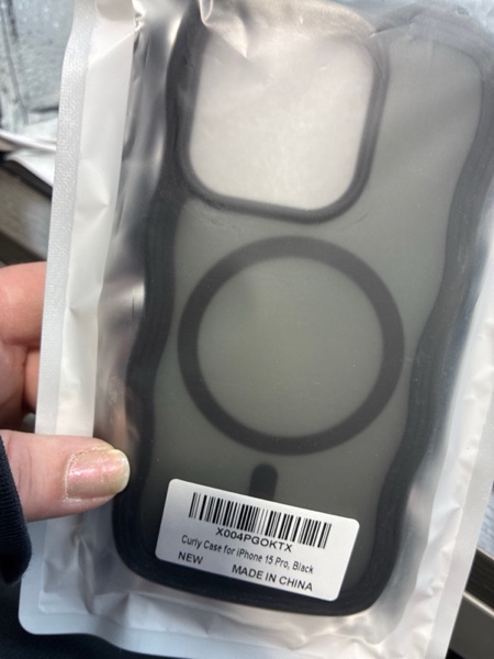 Condition photo showing New/Like New for Hualele Magnetic for iPhone 15 Pro Case, Compatible with MagSafe, Military Grade Dropproof Translucent Matte Back Cute Curly Wave Edge Slim Phone Case 15 Pro, Black Black iPhone 15 Pro