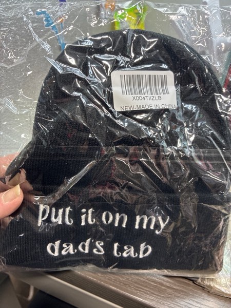 Condition photo showing New/Like New for Funny Beanie for Men and Women,Cool Embroidered Knit Hat Warm Winter Funny Hat One Size Put It on My Dad's Tab