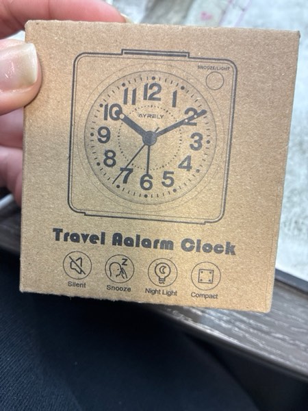 Condition photo showing New/Like New for AYRELY® 2.6" × 1.4" Ultra Small Battery Operated Analog Travel Alarm Clock, Silent Non-Ticking with Snooze and Light, Retro Bedside Table Clock for Bedroom, Easy Top Alarm Switch (Silver)