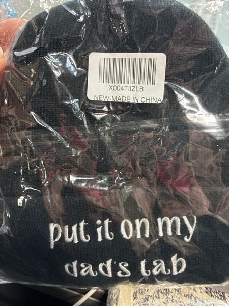 Condition photo showing New/Like New for Funny Beanie for Men and Women,Cool Embroidered Knit Hat Warm Winter Funny Hat One Size Put It on My Dad's Tab