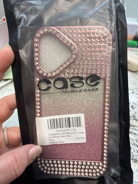 Condition photo showing New/Like New for Compatible with iPhone 16 Case, Glitter Diamond Crystal Rhinestone Cute Slim Electroplating Shiny Bling Sparkly Cover for Women Girls, Wireless Shockproof TPU Protective Phone Case, Black for iPhone 16 