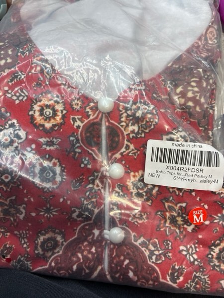 Condition photo showing New/Like New for (Size M) Boho Tops for Women 2025 Fall Long Sleeves Vintage Ethnic Floral Blouse Dressy Casual V Neck Button Shirts Medium Red Paisley