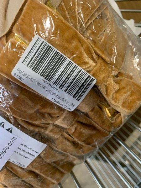 Condition photo showing New/Like New for 30 Pcs Christmas Velvet Wreath Bows, 5 x 7 Inch Vintage Velvet Ribbon Rustic Crafts Gift Bows for Indoor Outdoor Wreaths Garland Holiday Xmas Tree Wrapping Crafts (Khaki, Width of 1") Width of 1" Khaki