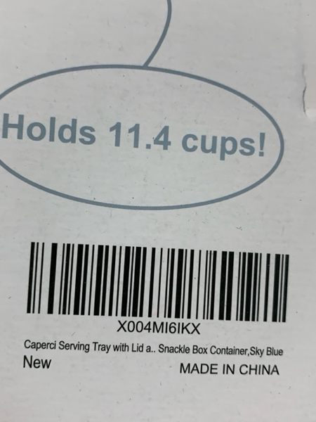 Condition photo showing New/Like New for Caperci Original Snackle Box Container - 10-Compartment Divided Snack Serving Tray with Lid & Handle, Built-in 2 Dressing Containers, Leak-Proof, Dishwasher Safe, BPA-Free (Sky Blue)