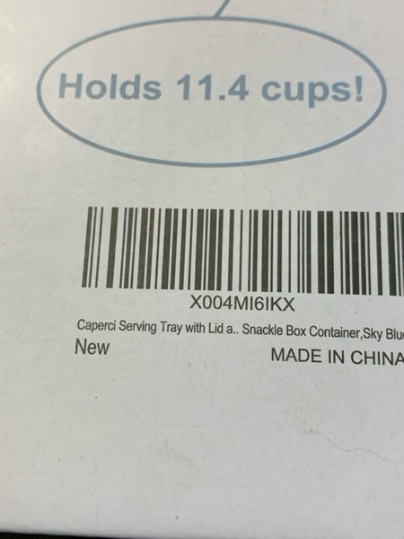 Condition photo showing New/Like New for Caperci Original Snackle Box Container - 10-Compartment Divided Snack Serving Tray with Lid & Handle, Built-in 2 Dressing Containers, Leak-Proof, Dishwasher Safe, BPA-Free (Sky Blue)