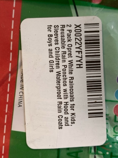 Condition photo showing New/Like New for Opret 2 Pack Raincoats for Kids, Reusable Rain Ponchos with Hood and Sleeves Waterproof Rain Coats for Boys and Girls 2 Pack White